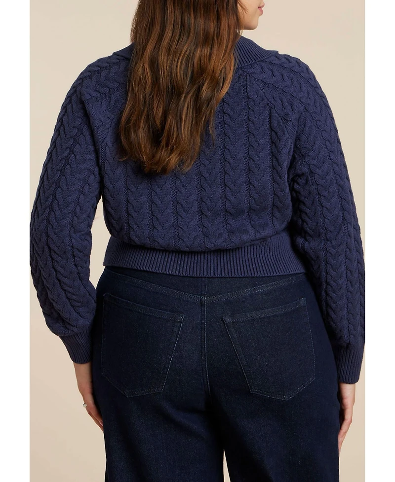Eloquii Women's Cableknit Sweater With Wide Collar