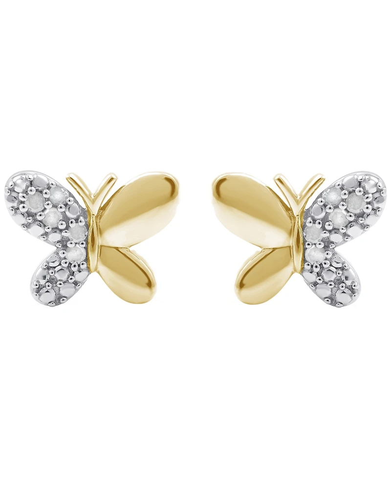 Macy's Diamond Butterfly Earrings (1/10 ct. t.w.) Sterling Silver (also 14K Gold-Plated Silver)