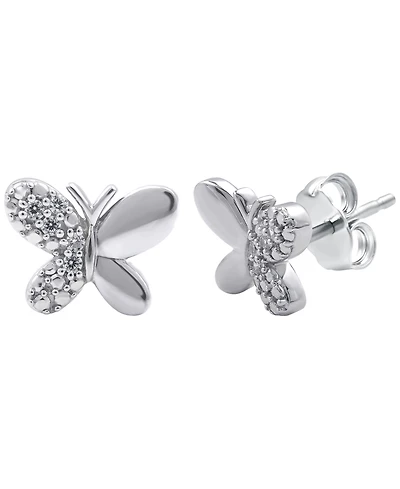 Macy's Diamond Butterfly Earrings (1/10 ct. t.w.) in Sterling Silver (also in 14K Gold-Plated Sterling Silver)