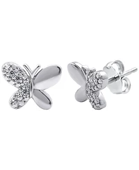 Macy's Diamond Butterfly Earrings (1/10 ct. t.w.) in Sterling Silver (also in 14K Gold-Plated Sterling Silver)