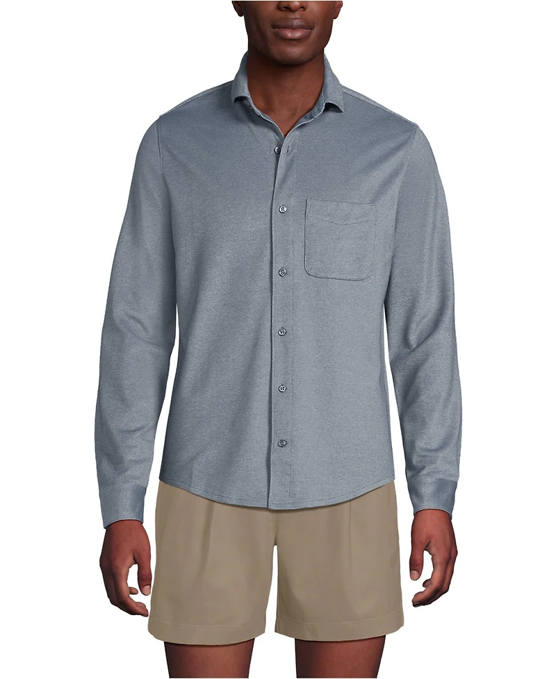 Lands' End Men's Long Sleeve Knit Travel Kit Oxford Shirt