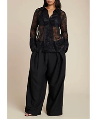 Eloquii Women's Sheer Lace Button Up Top