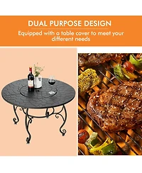 Mecale 35.5 Feet Patio Fire Pit Dining Table With Cooking Bbq Grate