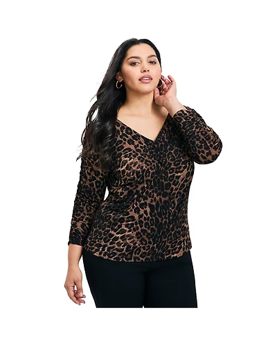 Avenue Women's Naomi Print Gathered Sleeve Top