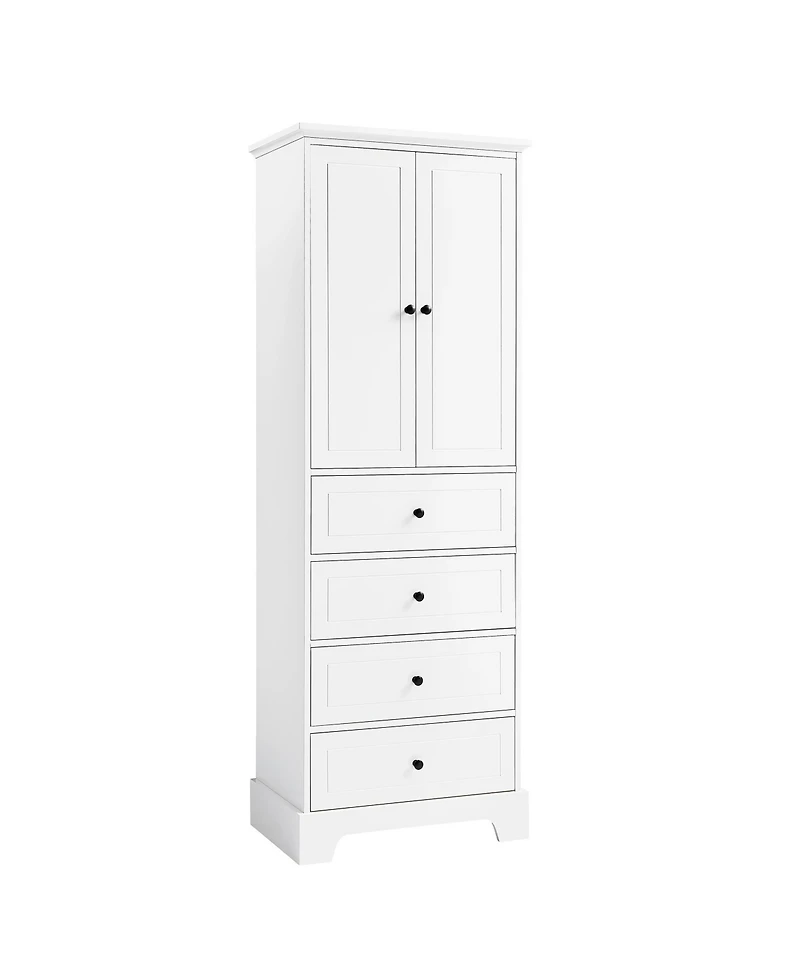 Airsurfer White Storage Cabinet with 2 Doors and 4 Drawers Shelf Mdf Board Painted Finish Freestanding Organizer for Bathroom Office or Living Room