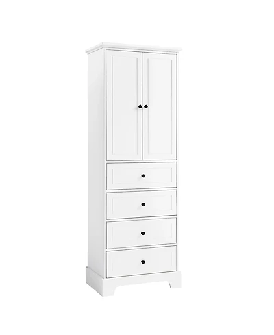 Airsurfer White Storage Cabinet with 2 Doors and 4 Drawers Shelf Mdf Board Painted Finish Freestanding Organizer for Bathroom Office or Living Room