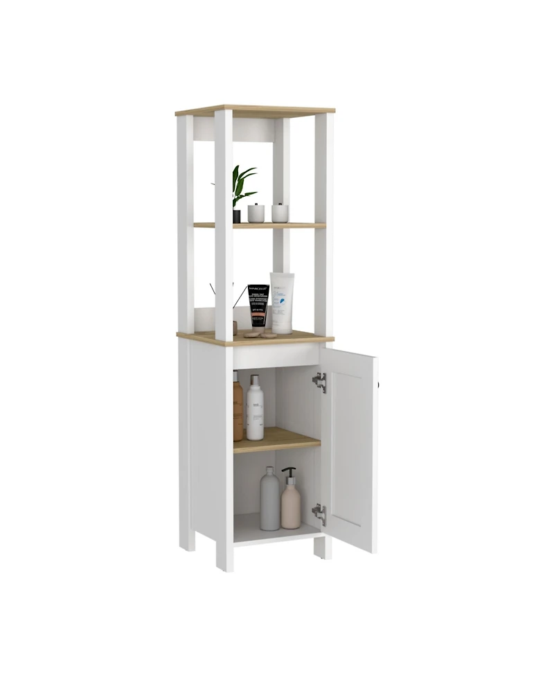 Airsurfer Linen Cabinet with Two Interior Shelves and Two Open Shelves Single Door Freestanding Storage Organizer for Bathroom or Living Room