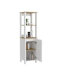 Airsurfer Linen Cabinet with Two Interior Shelves and Two Open Shelves Single Door Freestanding Storage Organizer for Bathroom or Living Room