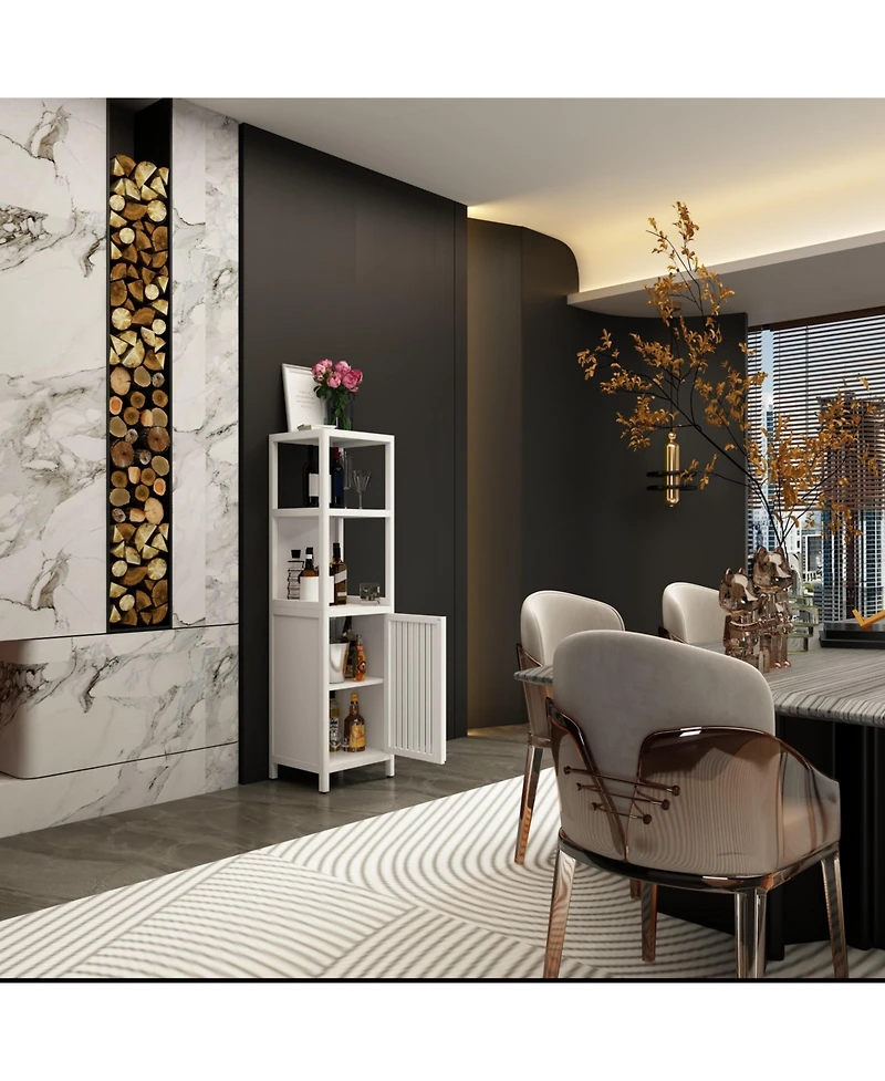 Airsurfer 52 Inch Tall White Linen Tower Bamboo Storage Cabinet Freestanding Storage Cabinet for Bathroom Bedroom and Living Room