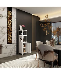 Airsurfer 52 Inch Tall White Linen Tower Bamboo Storage Cabinet Freestanding Storage Cabinet for Bathroom Bedroom and Living Room