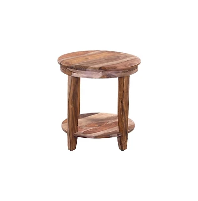 Sonora Solid Sheesham Wood Round End Table, Brown