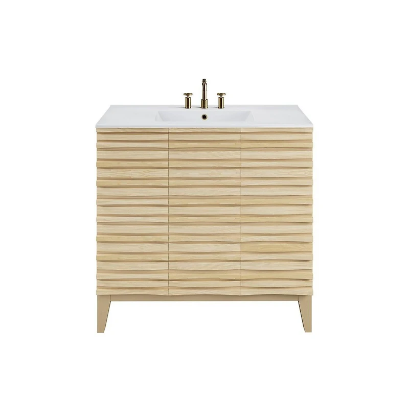 Swiss MadisonCascade 36 in. Natural oak Bathroom Vanity With White, 3-Hole Ceramic Sink Top