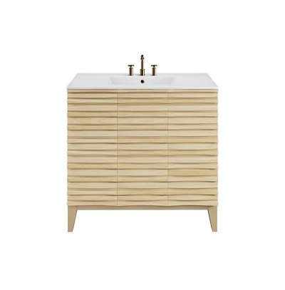 Swiss MadisonCascade 36 in. Natural oak Bathroom Vanity With White, 3-Hole Ceramic Sink Top