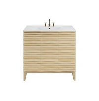 Swiss MadisonCascade 36 in. Natural oak Bathroom Vanity With White, 3-Hole Ceramic Sink Top
