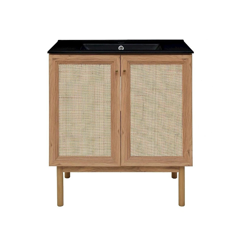 Swiss Madison Classe 30" Freestanding Bathroom Vanity in Golden Oak with Black Sink Top