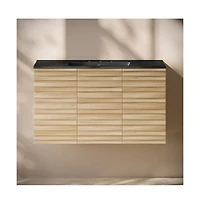 Swiss Madison36" Wall-Mounted Bathroom Vanity, Natural Oak, Black 3-Hole Widespread Sink Top