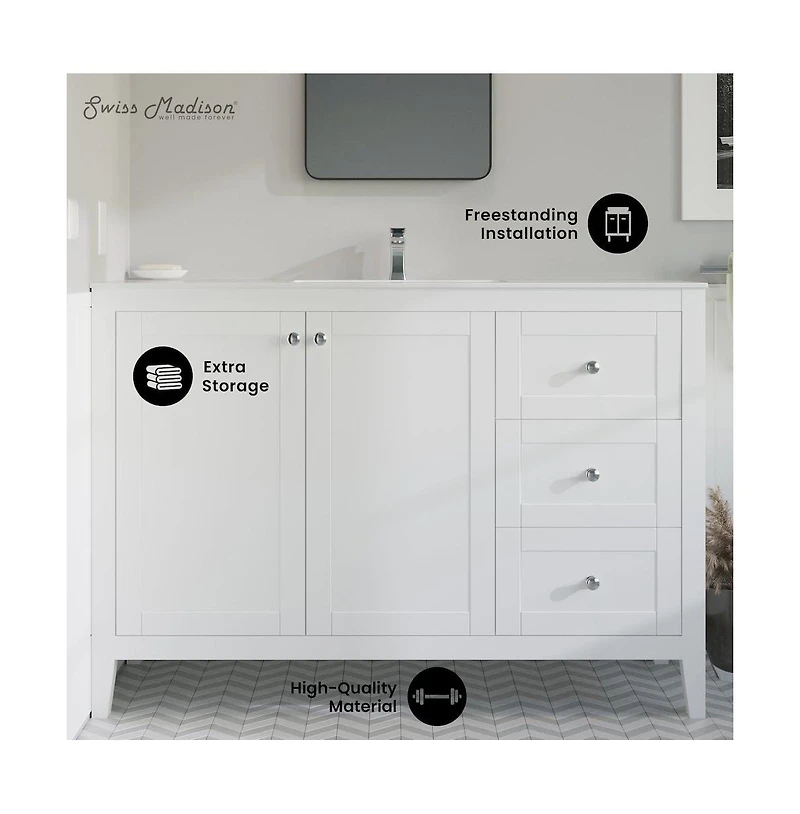 Cannes 48 Single, Two Doors, Three Drawers, Bathroom Vanity