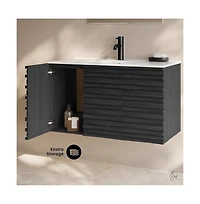 Swiss Madison Cascade 36" Wall-Mounted Bathroom Vanity in Black Oak with Sink Top