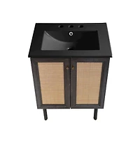 Swiss Madison24" Freestanding Bathroom Vanity in Black Oak, Black 3-Hole Centerset Sink Top