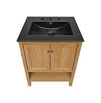 Swiss Madison 24" Freestanding Bathroom Vanity in Golden Oak, Black 3-Hole Centerset Sink Top