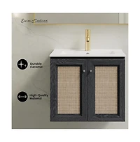 Swiss Madison 24" Wall-Mounted Bathroom Vanity in Black Oak with Single Faucet Hole Vanity Top