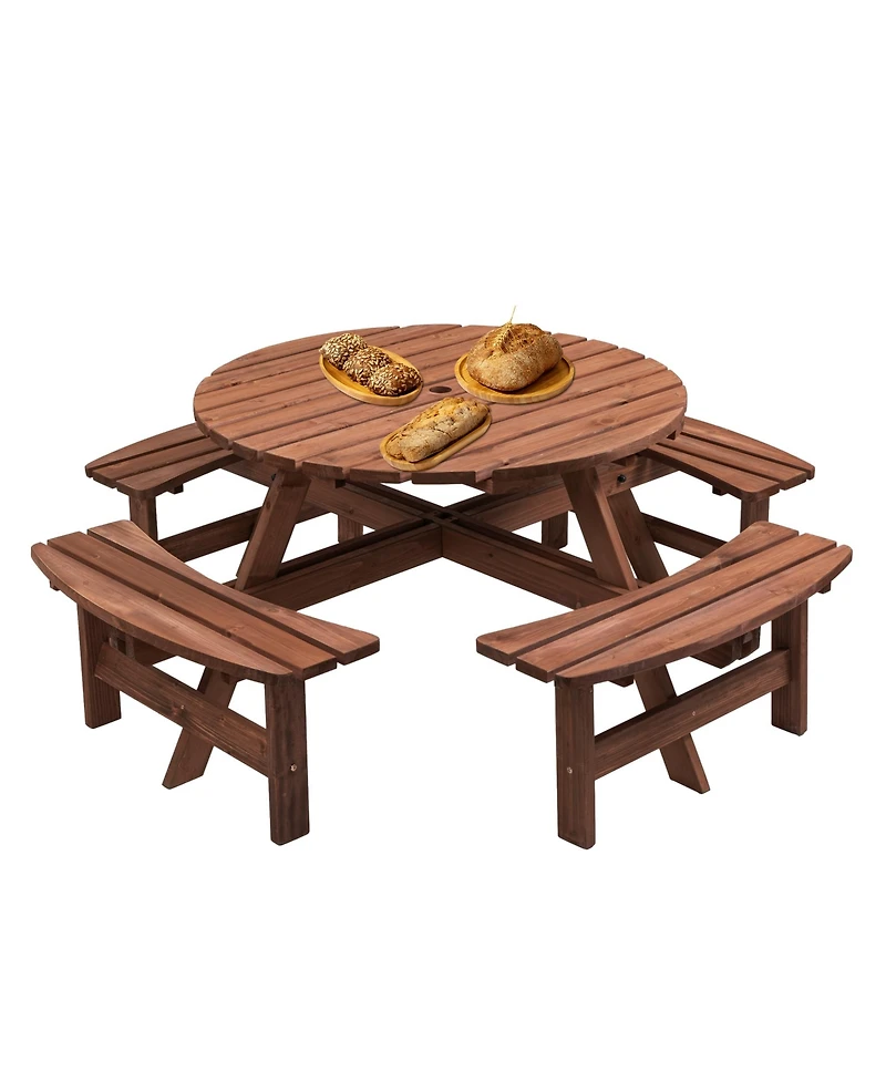Streamdale Furniture 8 Person Wooden Picnic Table with Built-In Benches