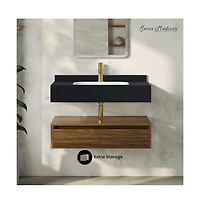 Swiss Madison Avancer 36" Wall-Mounted Bathroom Vanity in Brown Oak with Black Marble Sink Top
