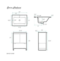 Marseille 24 in. Gray Oak Bathroom Vanity With Black Ceramic Sink Top