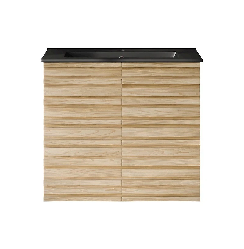 Swiss MadisonCascade 24; Wall-Mounted Bathroom Vanity in Natural Oak with Black Sink Top