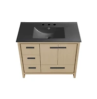 Swiss Madison Virage 36 in. Brown Oak Bathroom Vanity With Black, 3-Hole Ceramic Sink Top
