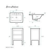 Swiss Madison Nadar 24 in. Brown Walnut Bathroom Vanity With White, 3-Hole Ceramic Sink Top