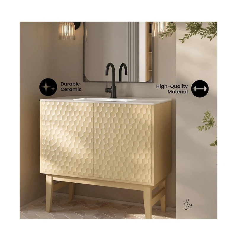 Bosse 36" Freestanding Bathroom Vanity in Natural Oak with Sink Top