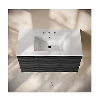 Swiss Madison 36" Wall-Mounted Bathroom Vanity in Black Oak with 3-Hole Widespread Sink Top