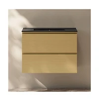 Swiss Madison 30" Freestanding Bathroom Vanity, Natural Oak, Black 3-Hole Widespread Sink Top