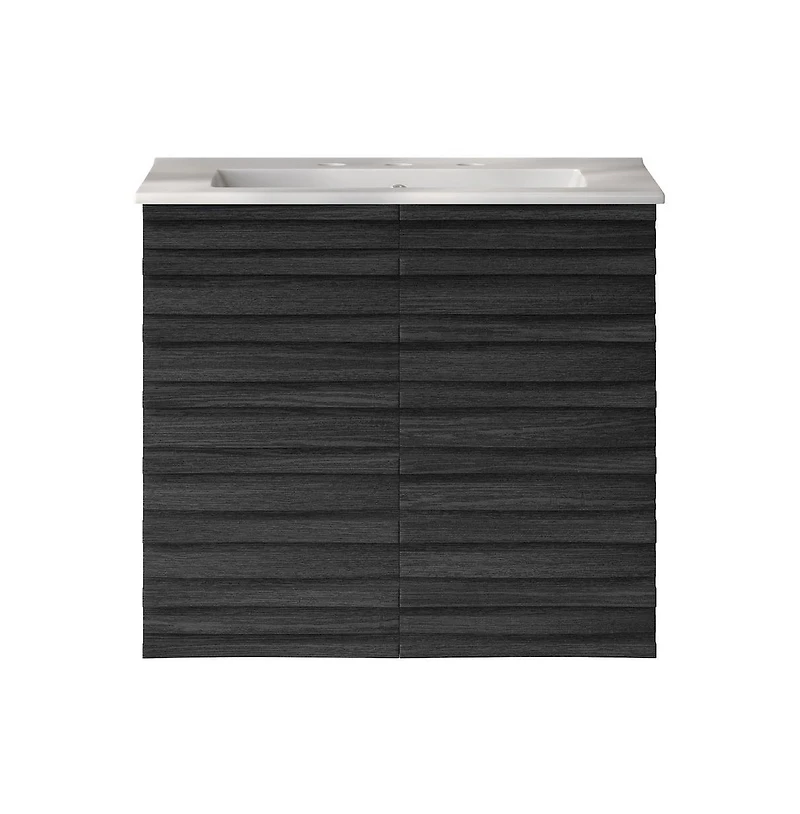 Swiss Madison 24" Wall-Mounted Bathroom Vanity in Black Oak with 3-Hole Widespread Sink Top