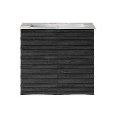 Swiss Madison 24" Wall-Mounted Bathroom Vanity in Black Oak with 3-Hole Widespread Sink Top