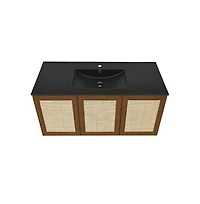 Swiss Madison Classe 48" Wall-Mounted Bathroom Vanity in Brown Oak with Black Sink Top