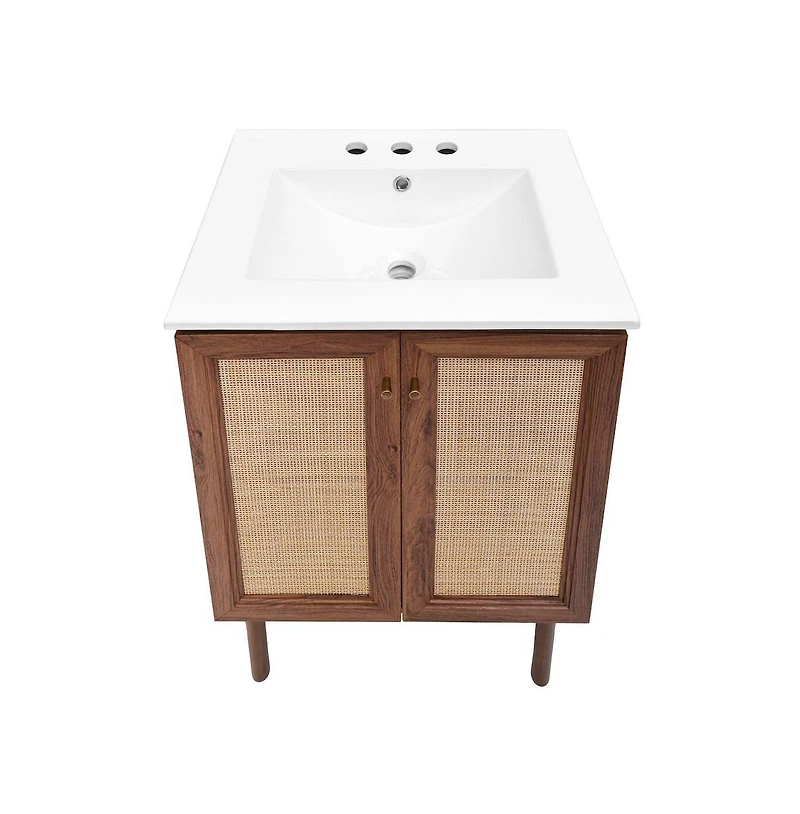 Swiss Madison 24" Freestanding Bathroom Vanity in Brown Oak with 3-Hole Centerset Sink Top