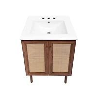 Swiss Madison 24" Freestanding Bathroom Vanity in Brown Oak with 3-Hole Centerset Sink Top