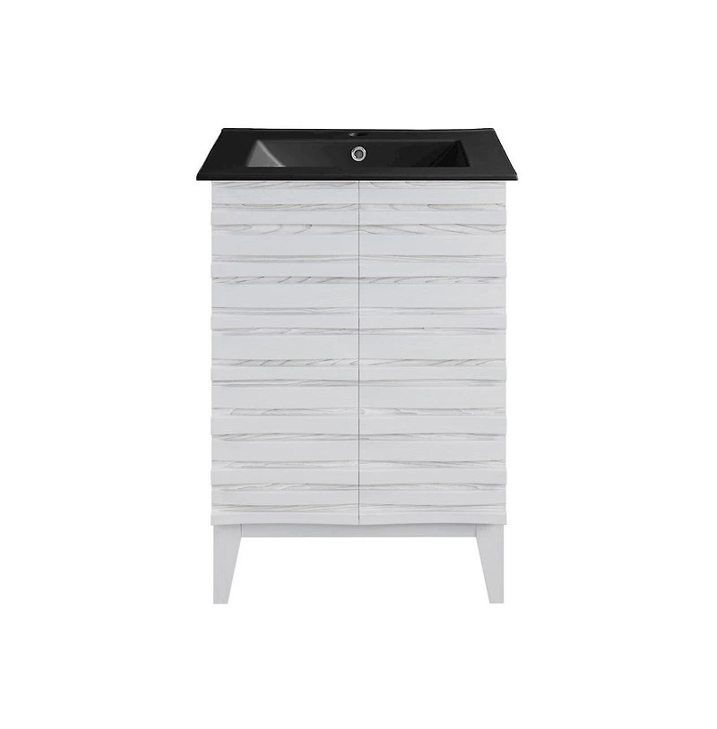 Cascade 24 in. White Oak Bathroom Vanity With Black Ceramic Sink Top