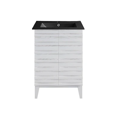 Cascade 24 in. White Oak Bathroom Vanity With Black Ceramic Sink Top