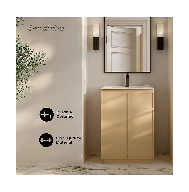 Swiss MadisonSt. Tropez 24" Freestanding Bathroom Vanity in Natural Oak with Sink Top