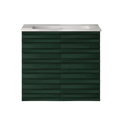 Swiss Madison Cascade 24" Wall-Mounted Bathroom Vanity in Green Oak with Sink Top