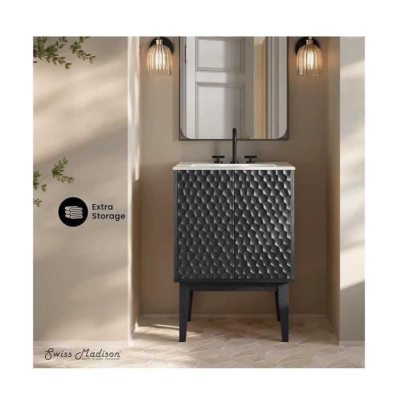 Swiss Madison24" Freestanding Bathroom Vanity in Black Oak with 3-Hole Centerset Sink Top