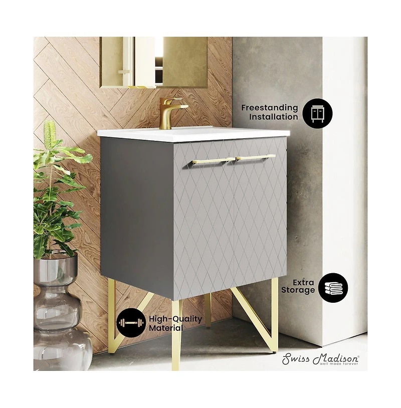 Annecy 24" Freestanding Bathroom Vanity in Diamond Gray with Sink Top