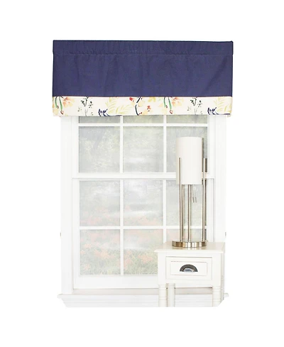 Rlf Home Tail Feather Banded 100% Cotton with Fully Lined 3" Rod Pocket Valnance for Windows 50" x 15" Navy