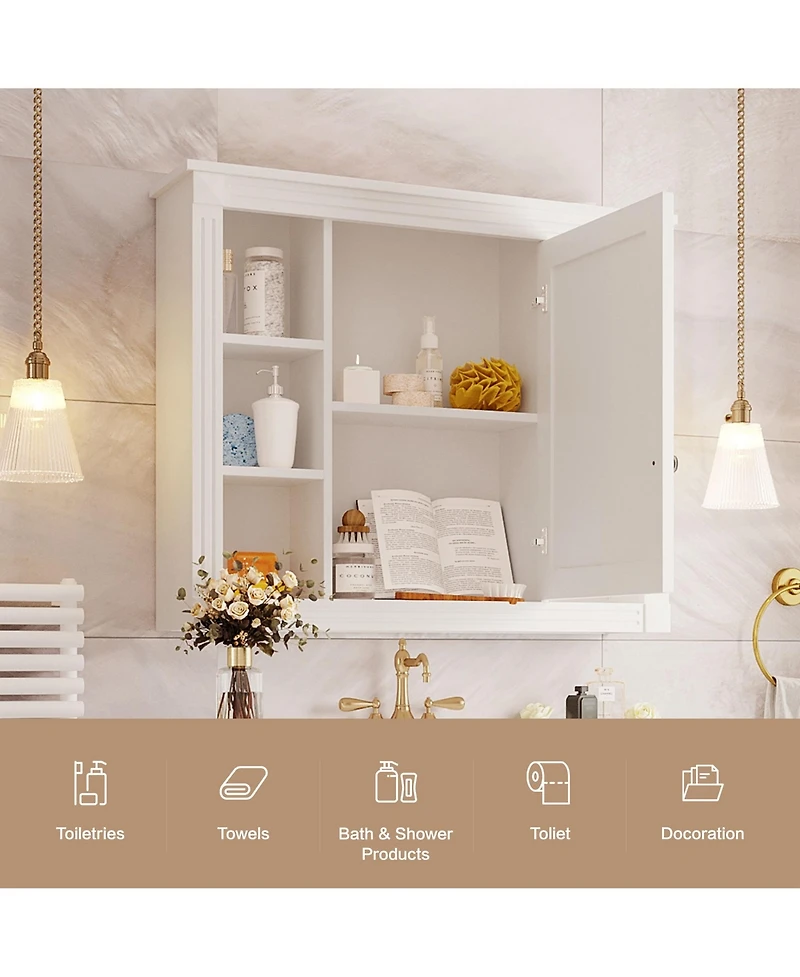 Airsurfer 35 x 28 Wall Mounted Bathroom Storage Cabinet Medicine Cabinet Modern Bathroom Wall Cabinet with Mirror and 6 Open Shelves Not Include Vanit