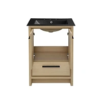 Virage 24 in. Brown Oak Bathroom Vanity With Black, 3-Hole Ceramic Sink Top