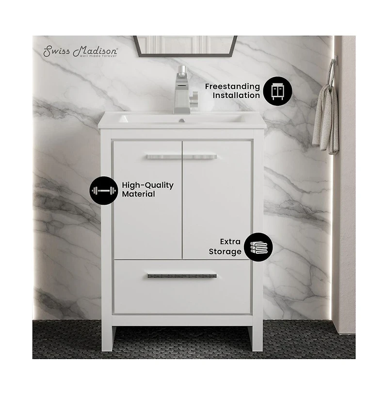 Swiss MadisonVirage 24" Freestanding Bathroom Vanity in White with Sink Top