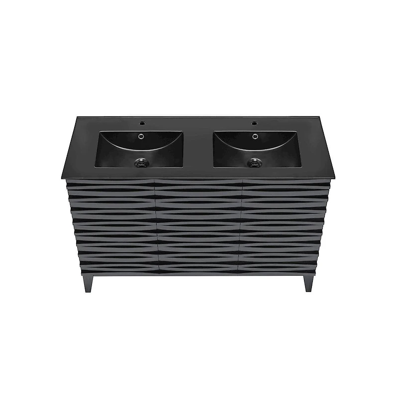 Swiss Madison48 in. Black Oak, Double Basin Bathroom Vanity With Black Ceramic Sink Top
